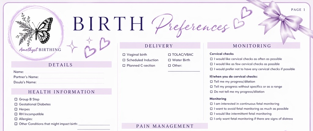 Birth Preferences Planner š | Printable Birth Plan & Labor Guide š